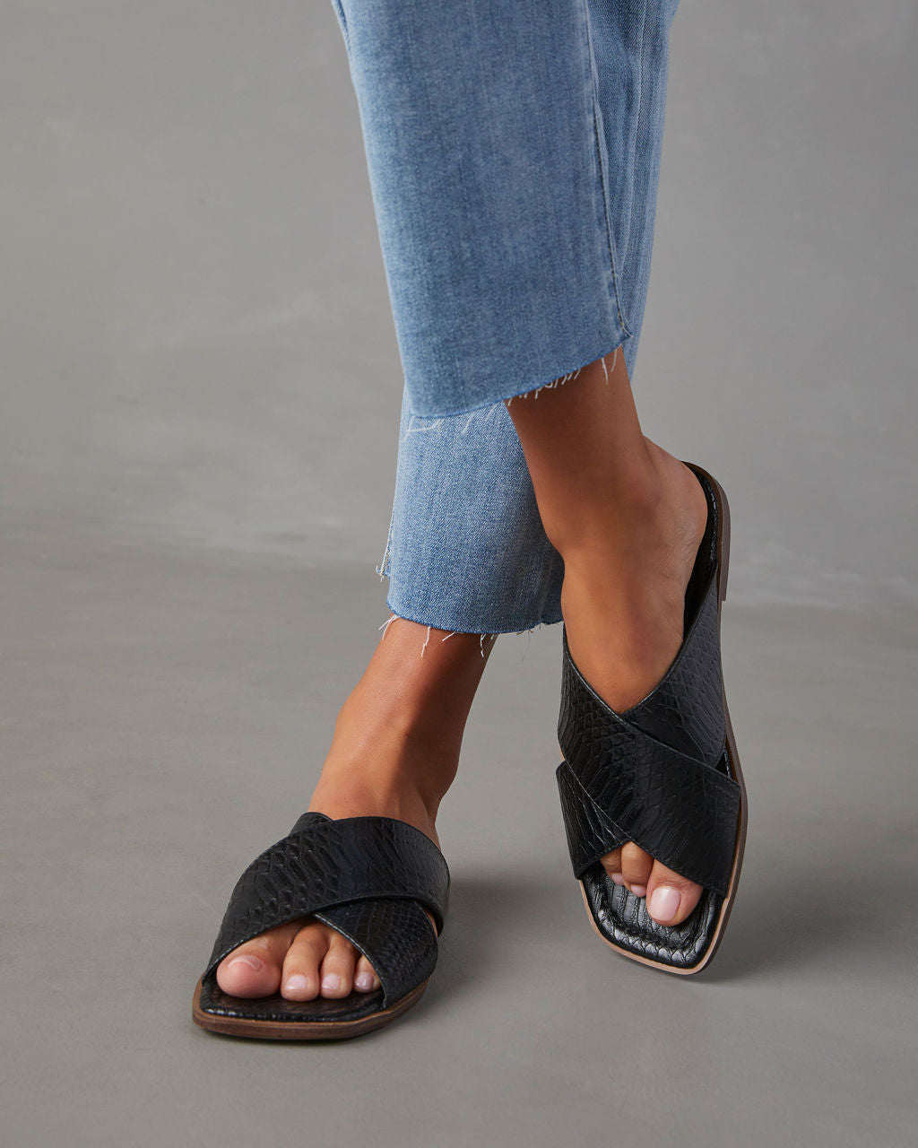 Olivia-Avena Croc Embossed Slide Sandals