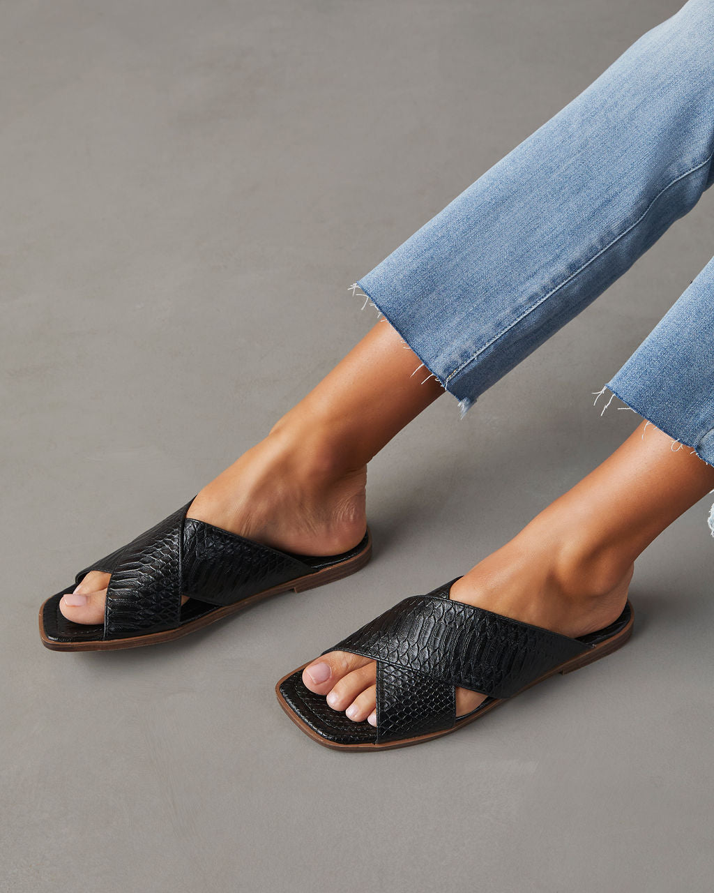 Olivia-Avena Croc Embossed Slide Sandals