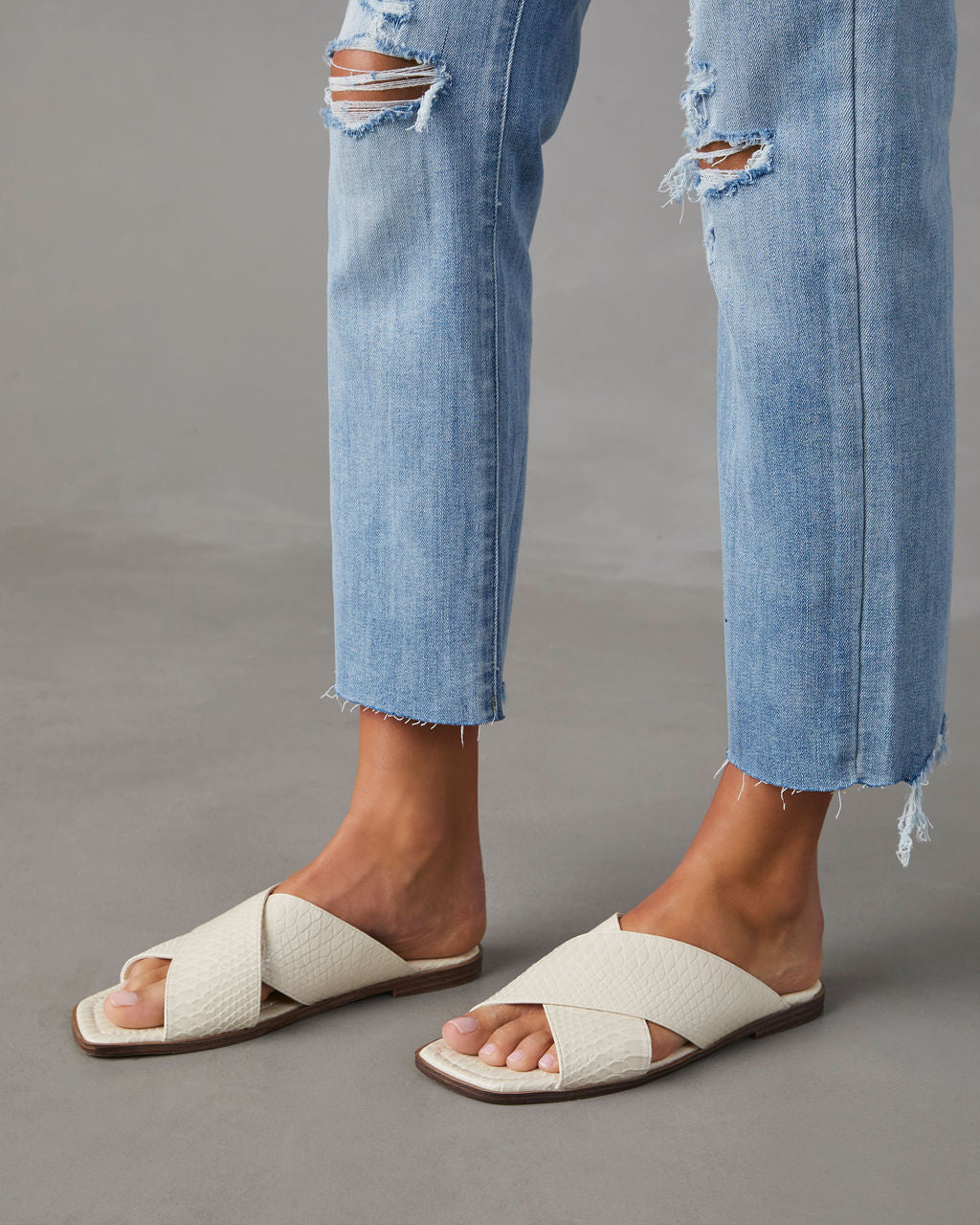 Olivia-Avena Croc Embossed Slide Sandals