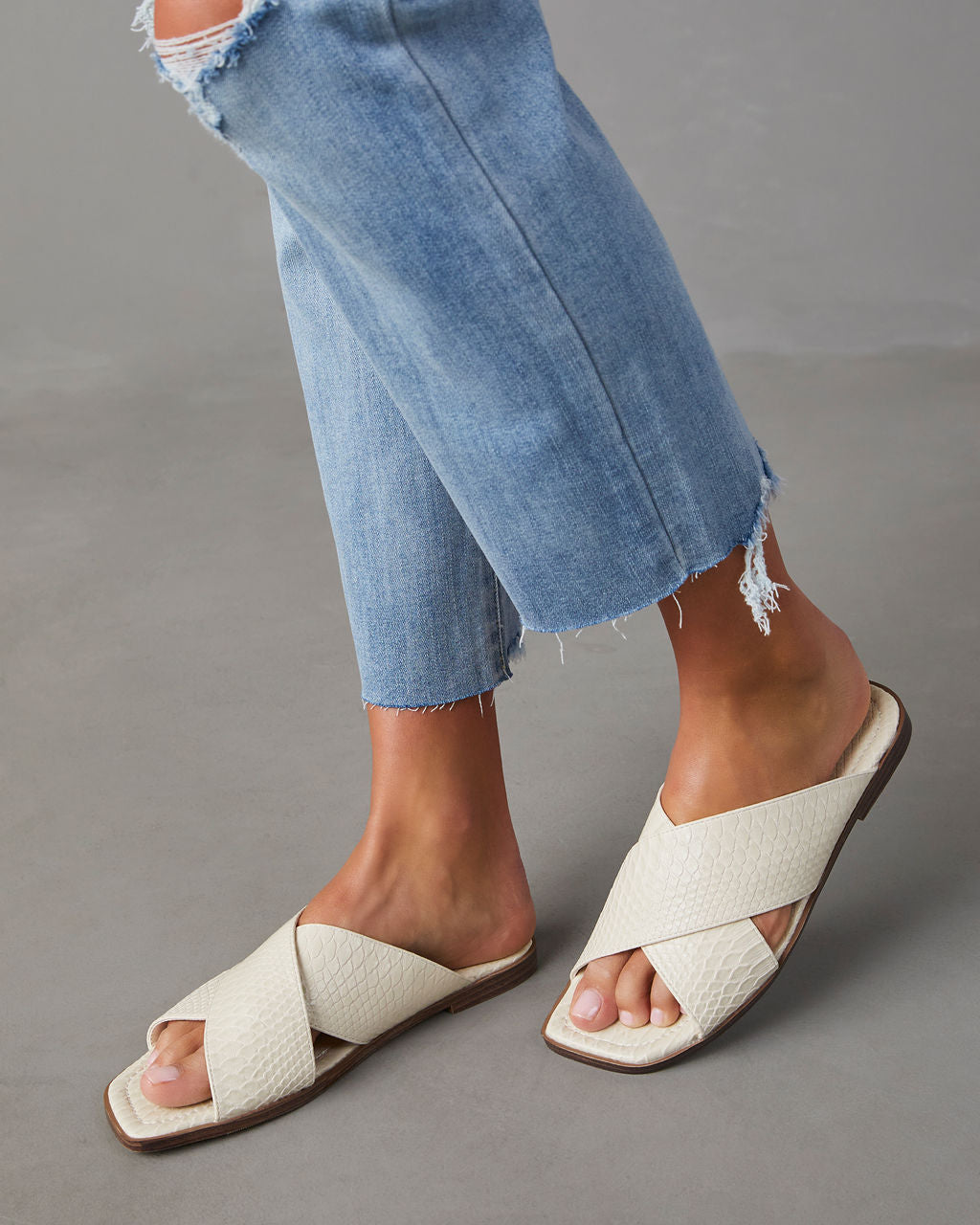 Olivia-Avena Croc Embossed Slide Sandals