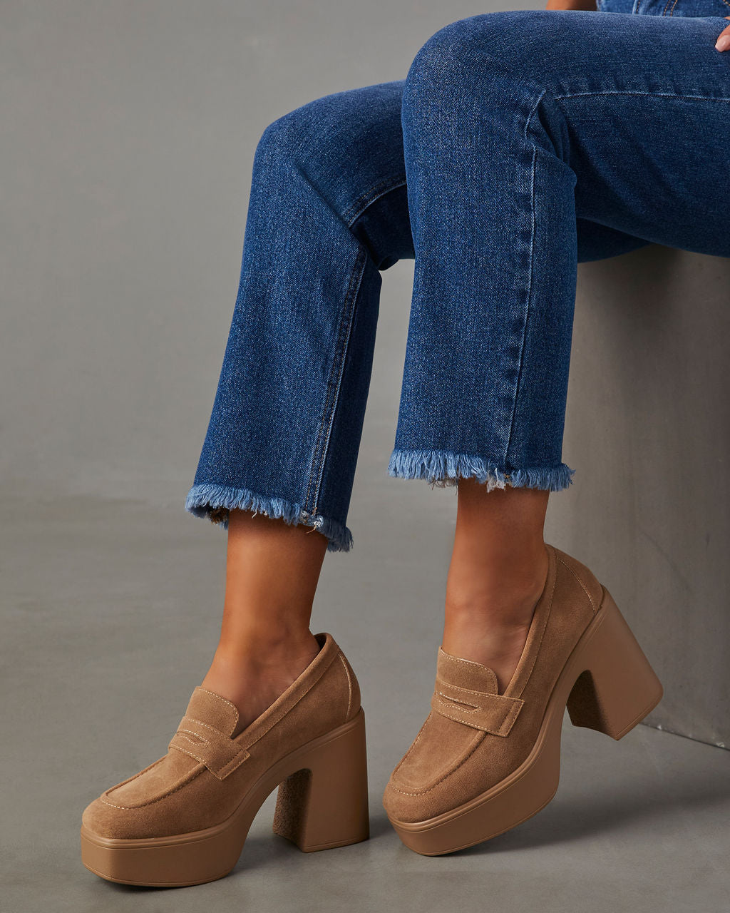 Olivia-Sergio Suede Platform Heeled Loafers