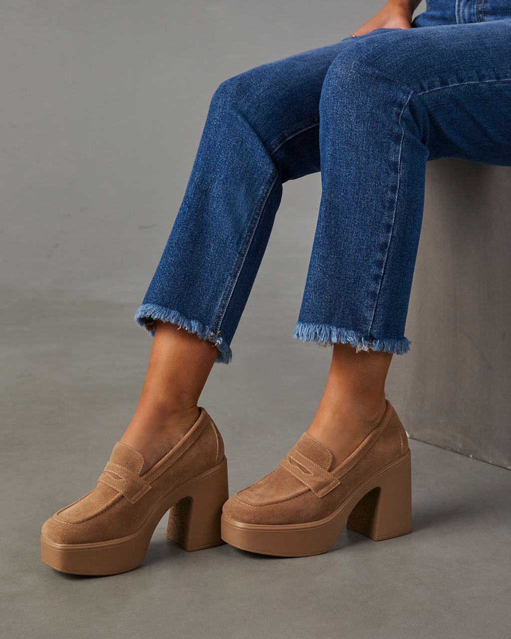 Olivia-Sergio Suede Platform Heeled Loafers