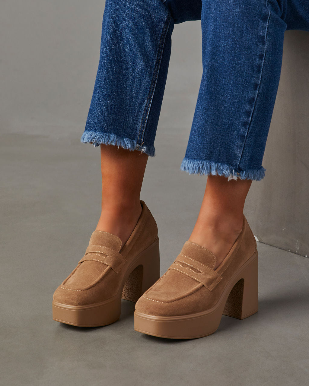 Olivia-Sergio Suede Platform Heeled Loafers